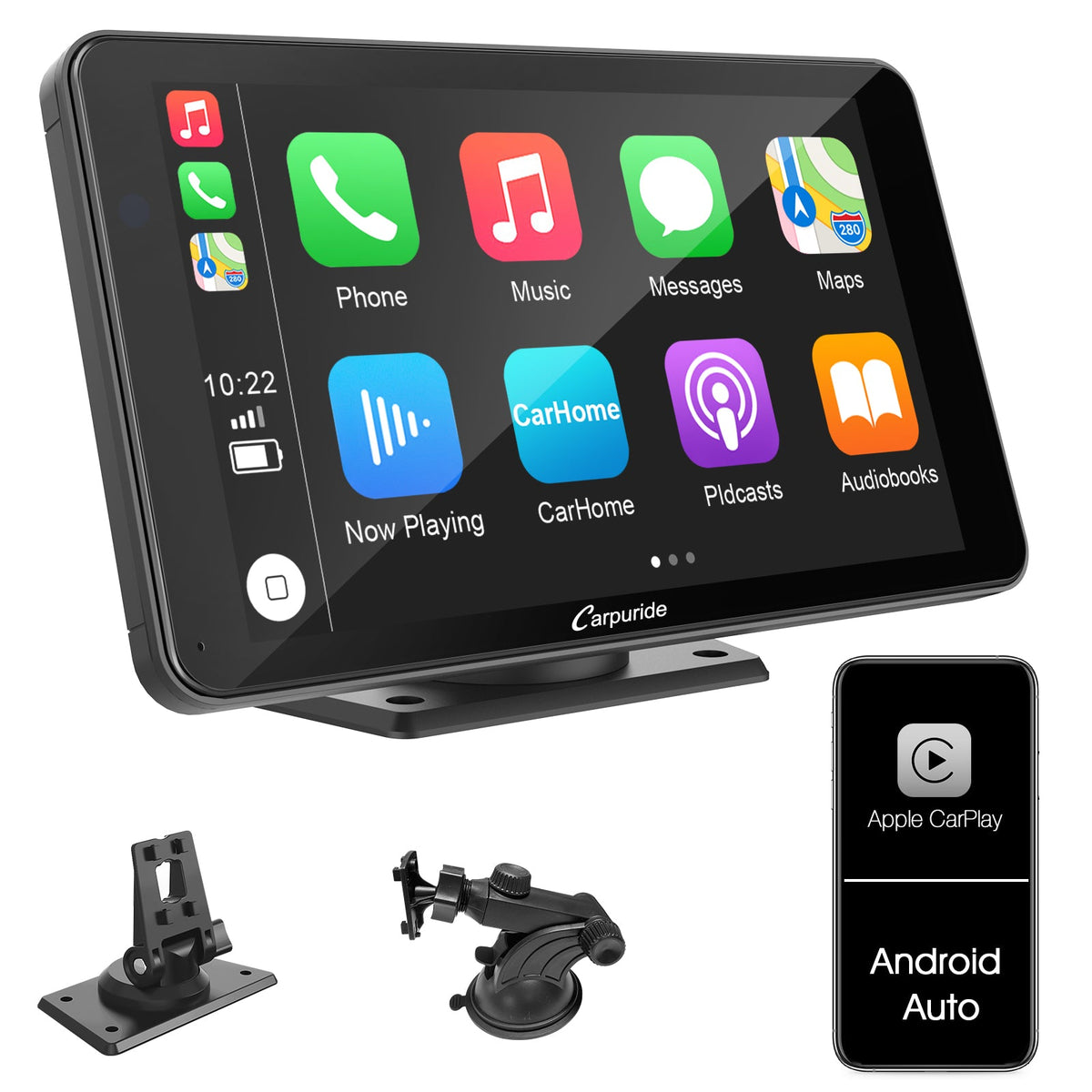 Carpuride Portable Wired CarPlay - Apple CarPlay/Android Auto /7"IPS Touch Screen/ Multimedia Bluetooth Navigation Dashboard Console