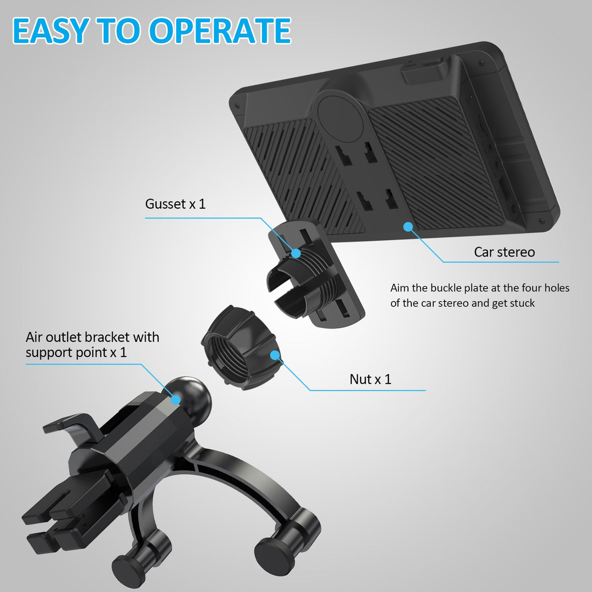 easy to install one side of the air oulet bracket to carplay gps unit