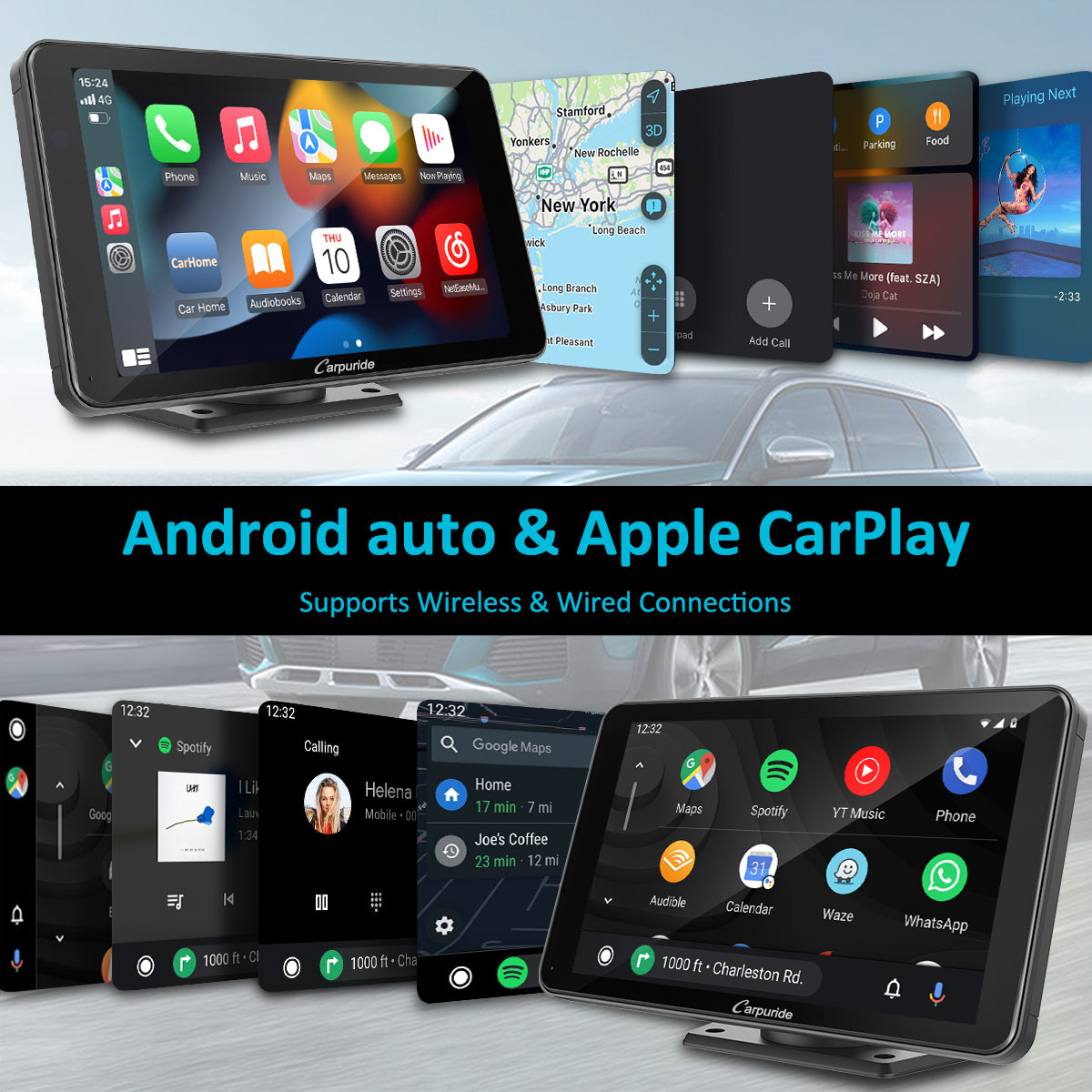 CARPURIDE W701 Wireless Portable Car Stereo with Steering Wheel Control