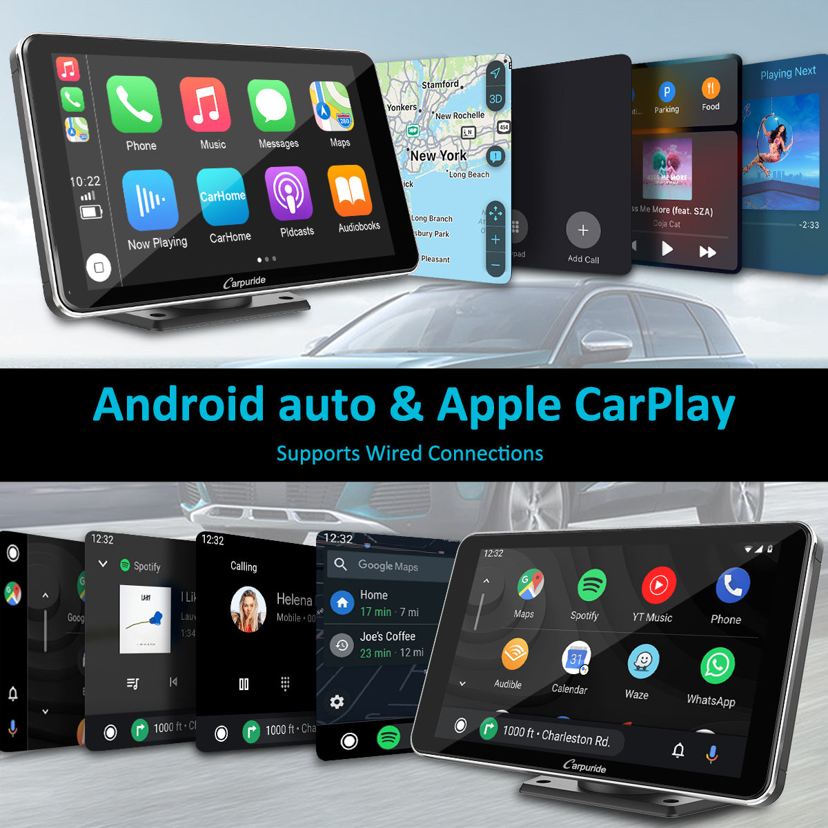 Car Stereo with Carplay/Android Auto, Plug and Play Quick Install, 7 Inch IPS Touch Screen, Multimedia Player with Bluetooth, Mirror Link, Google and Siri Assistant，Backup Camera,Silver Frame