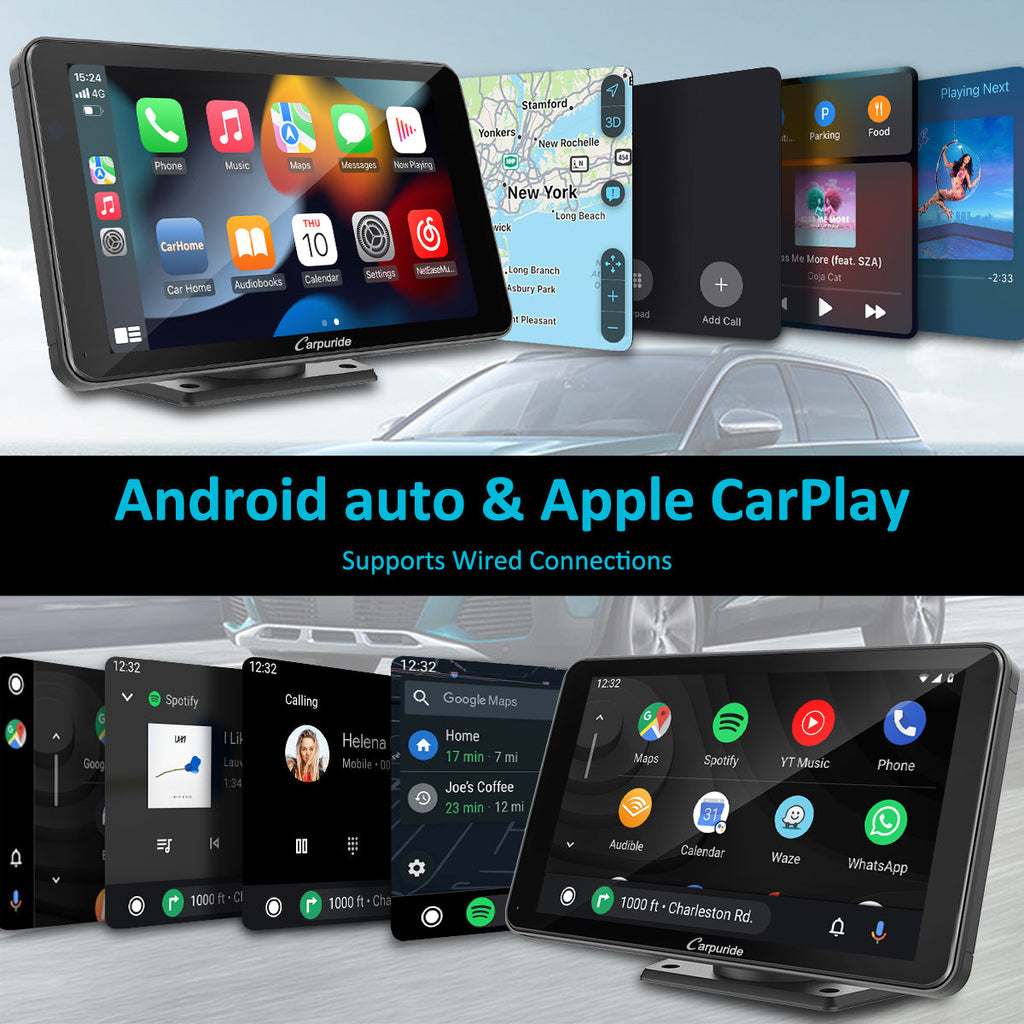 Car Stereo with Carplay/Android Auto, Plug and Play Quick Install, Suitable for All Cars, 7 Inch IPS Touch Screen, Multimedia Player with Bluetooth, Mirror Link, Google and Siri Assistant