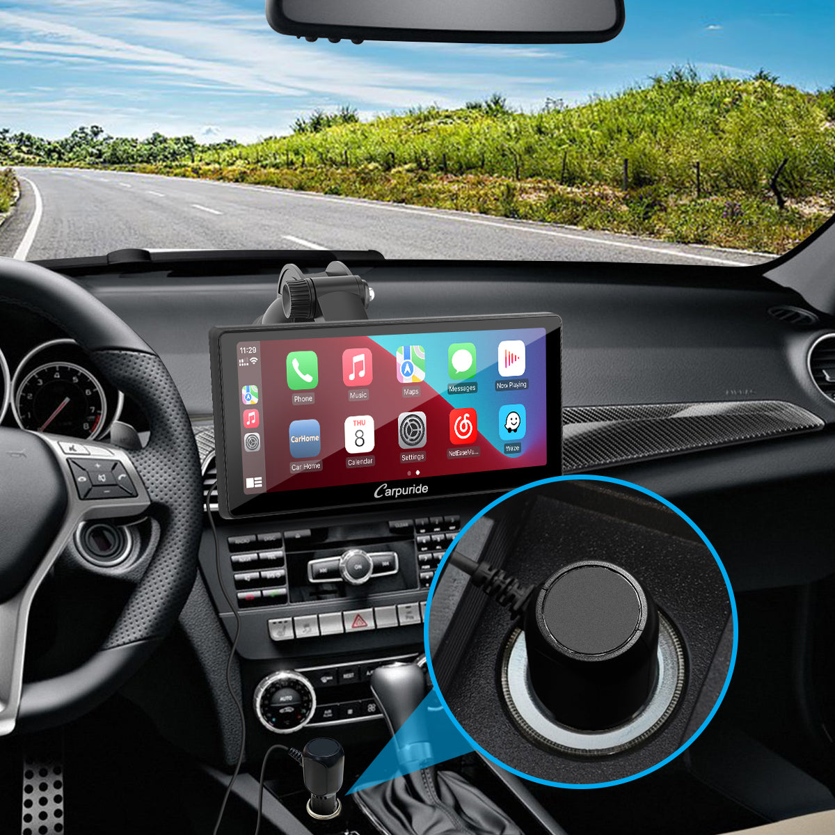 how to connect the car charger with portable wireless car radio device in the car