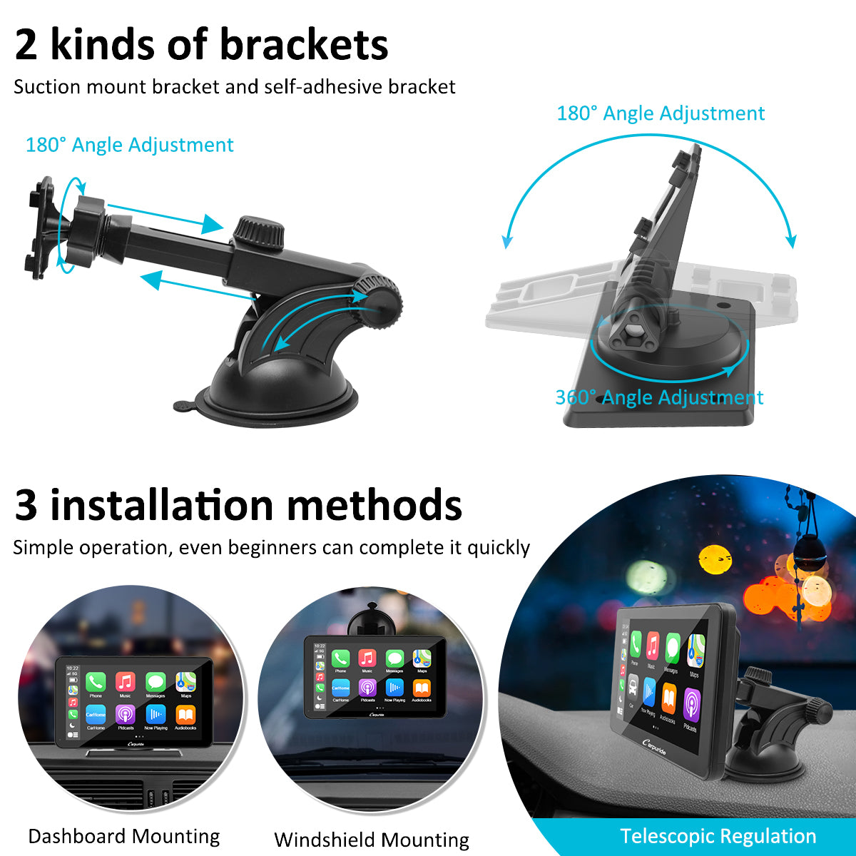 CARPURIDE Car Stereo with Wireless Apple CarPlay&Android Auto,Plug and Play Quick Install, Suitable for All Cars, 7 Inch IPS Touch Screen, Multimedia Player with Bluetooth, Mirror Link, Backup Camera