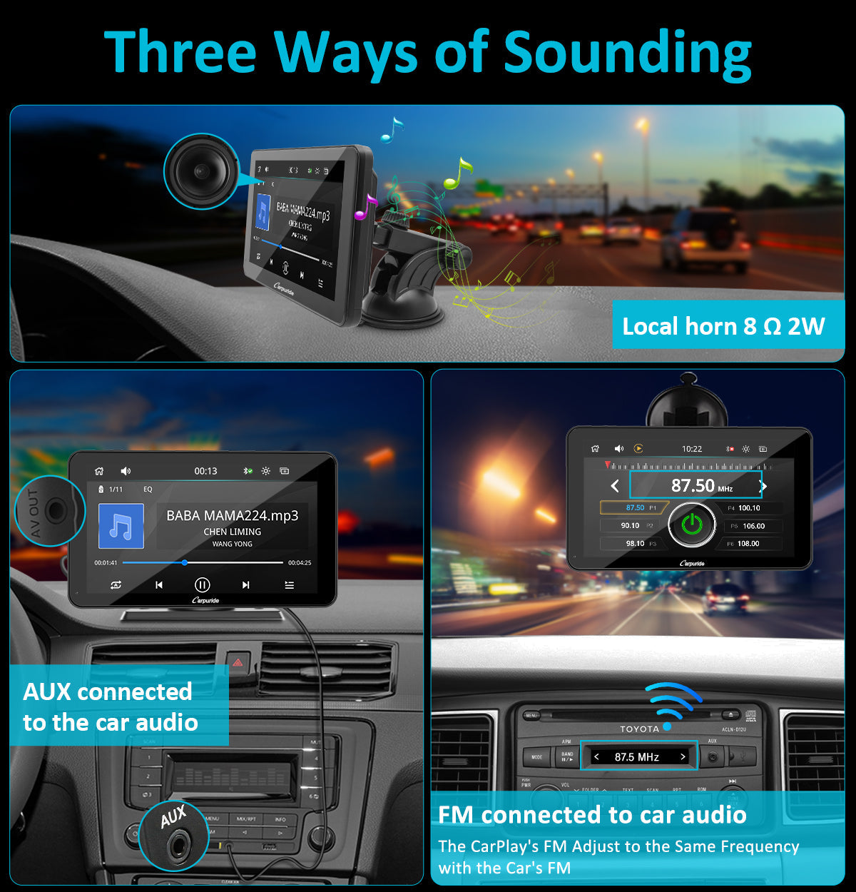 Carpuride Portable Wired CarPlay - Apple CarPlay/Android Auto /7"IPS Touch Screen/ Multimedia Bluetooth Navigation Dashboard Console