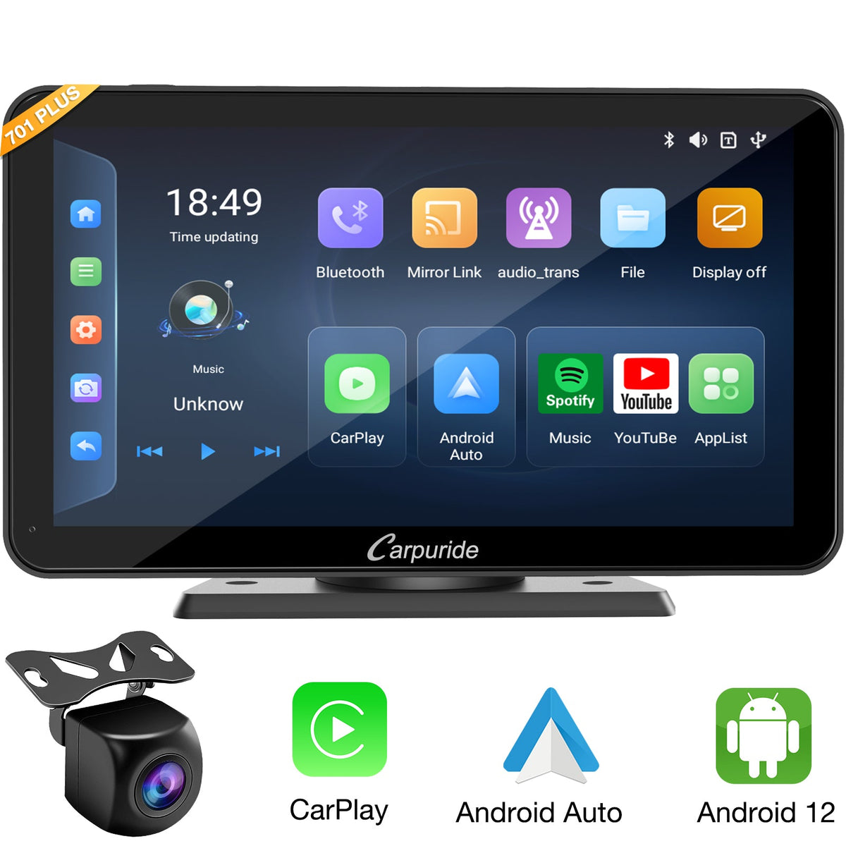 701 plus best car stereo with android 12 system, dashcam support carplay & android auto