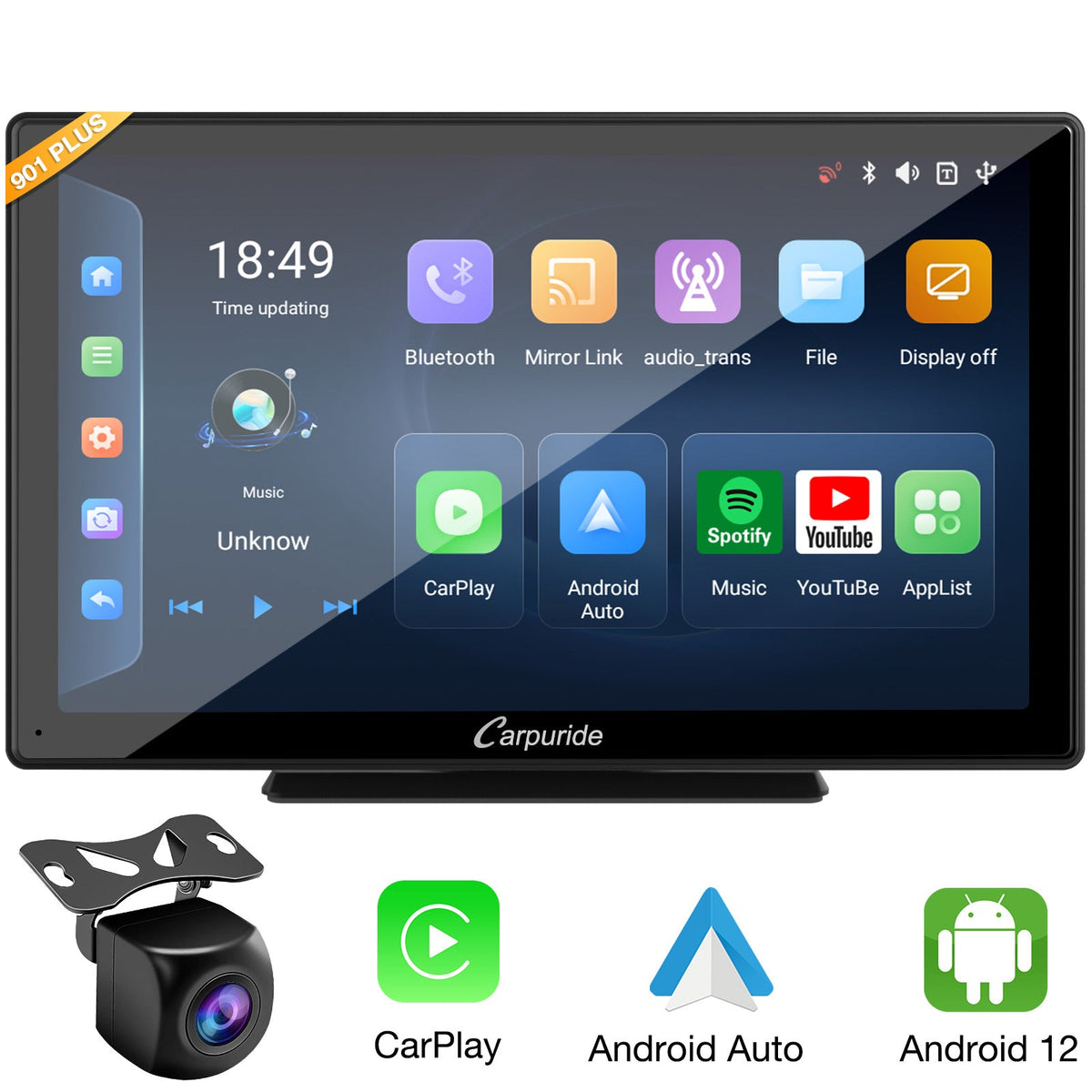 901 plus touchscreen car stereo with android 12 system, dashcam support carplay & android auto