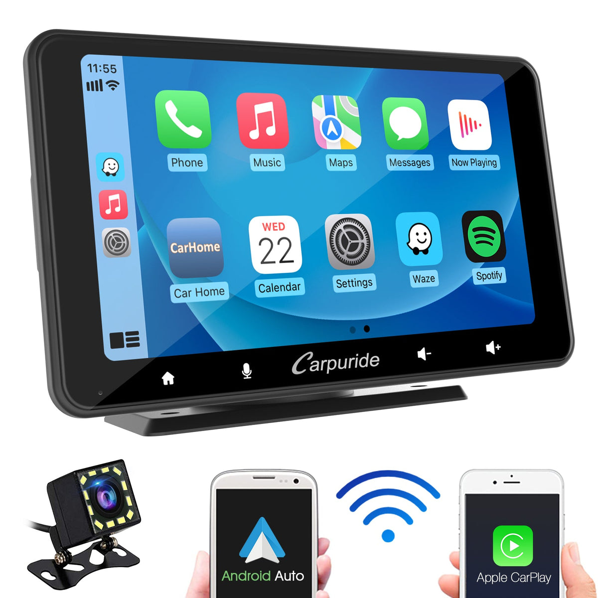 CARPURIDE W708 Wireless Portable Car Stereo with Backup Camera