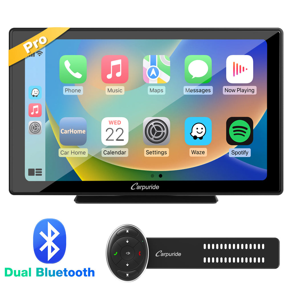 9 inch apple carplay screen with dual bluetooth and steering wheel controller