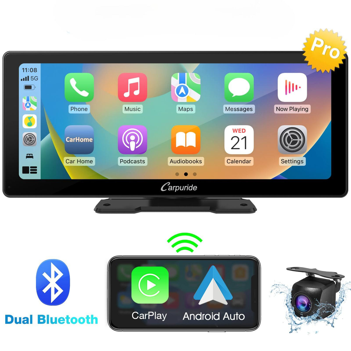 CARPURIDE W103 Pro Portable Smart Multimedia Dual Bluetooth Dashboard Console