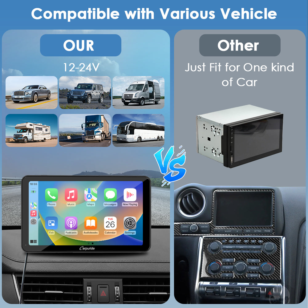 our car radio with apple carplay compatible with various of cars vs others' fit for one kind