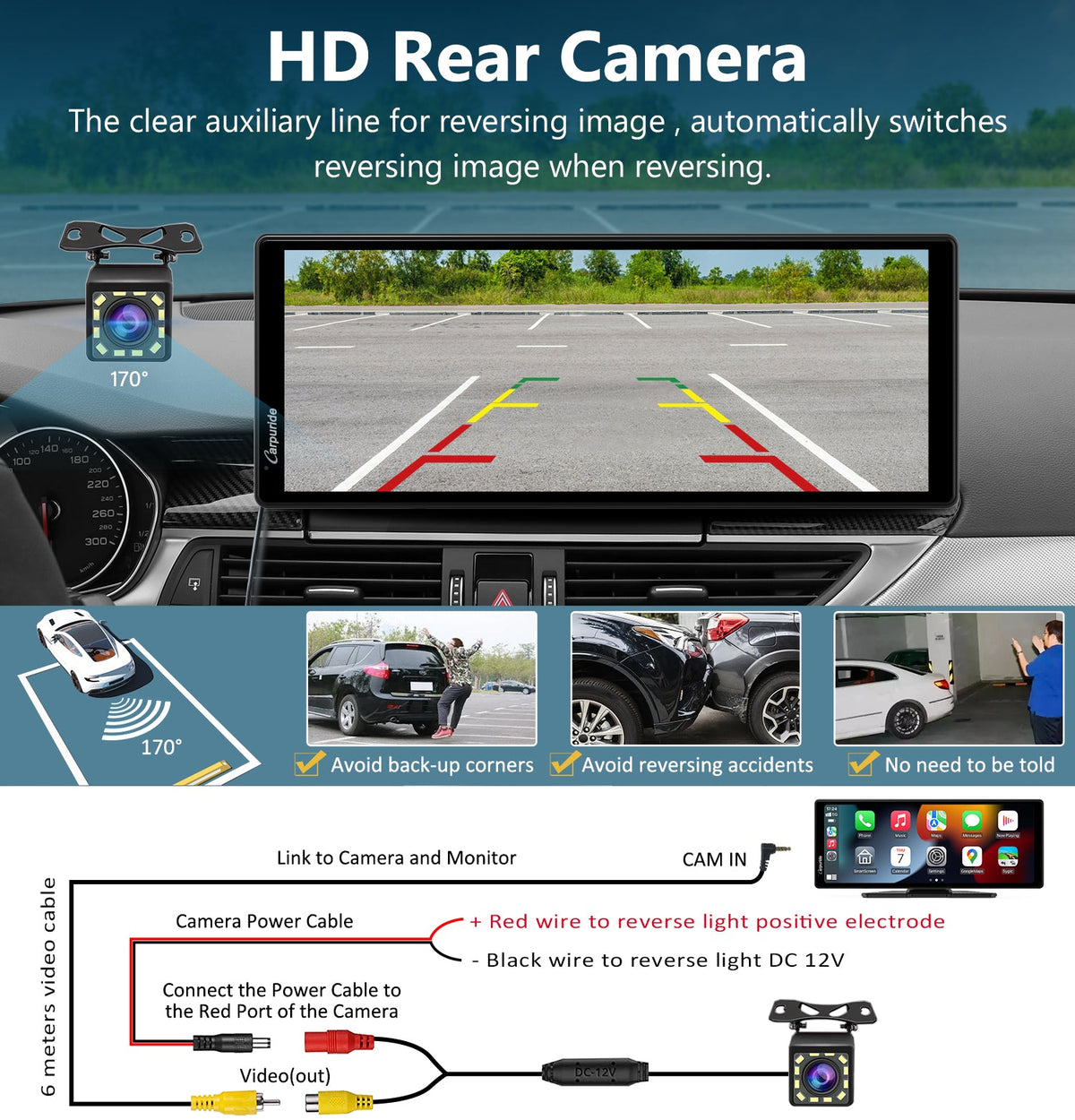 car radio with HD rear camera use auxiliary line to help safer reversing
