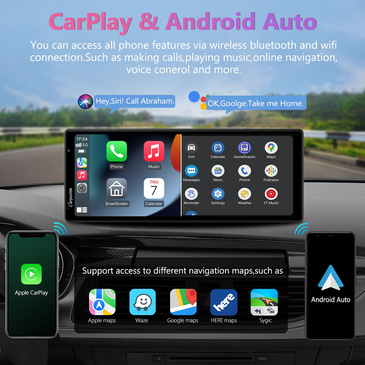 Carpuride w903 supports access to different navigation apps such as waze, sygic, google mpas, etc.