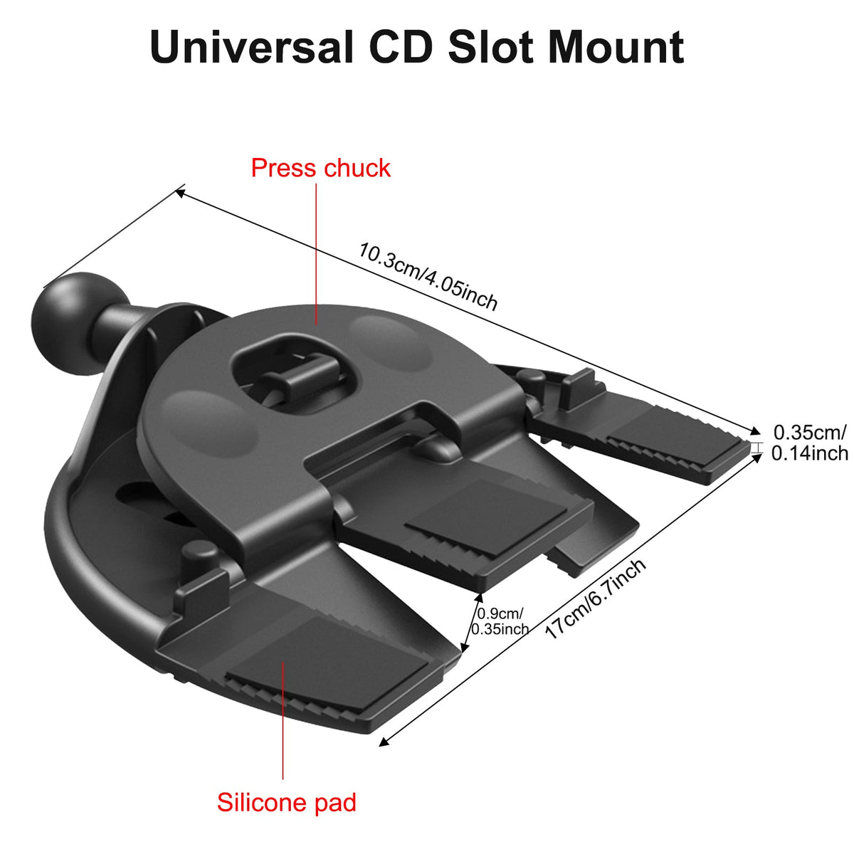 detailed size infromation of universal CD slot mount