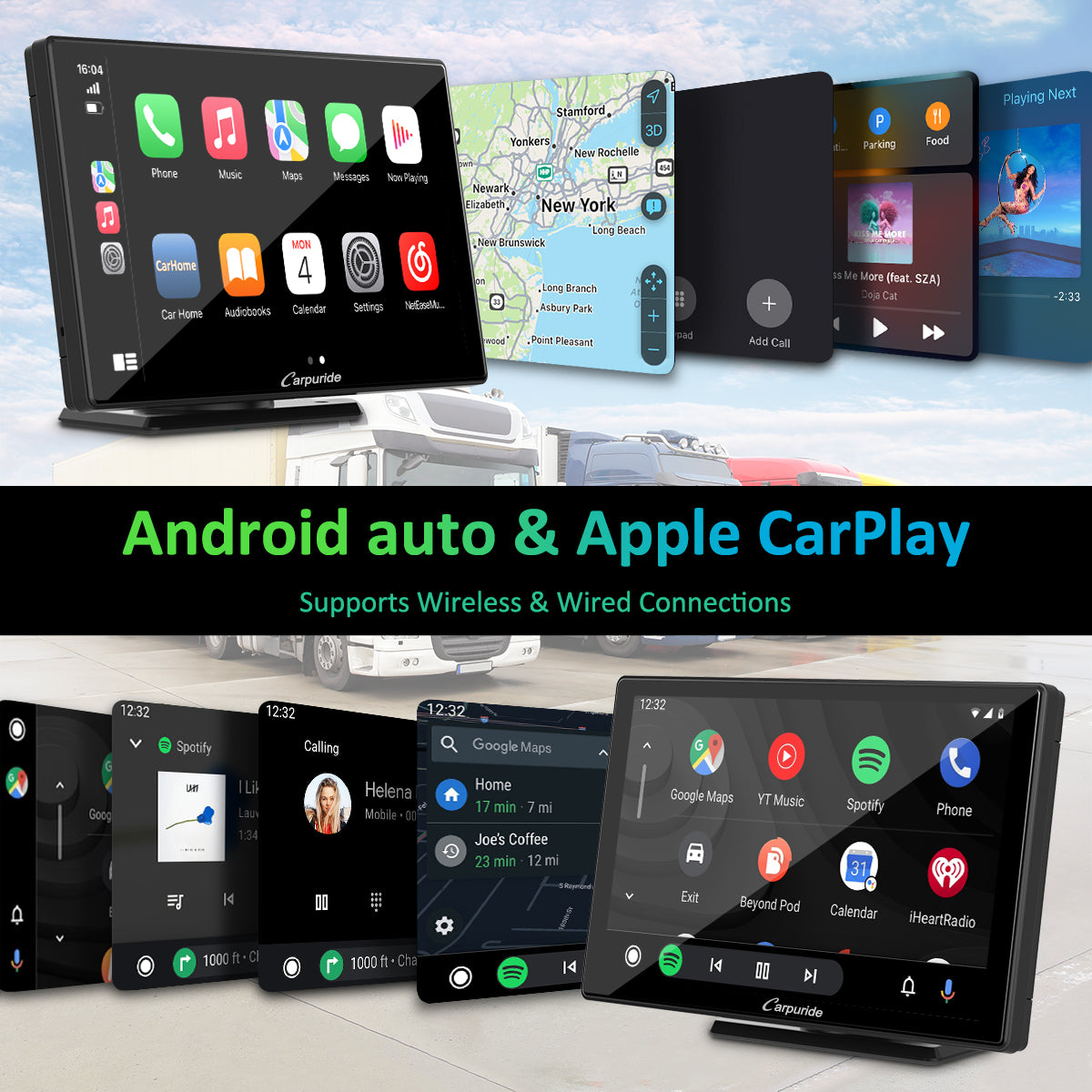 car radio with android auto & apple caplay support wired & wireless connections 