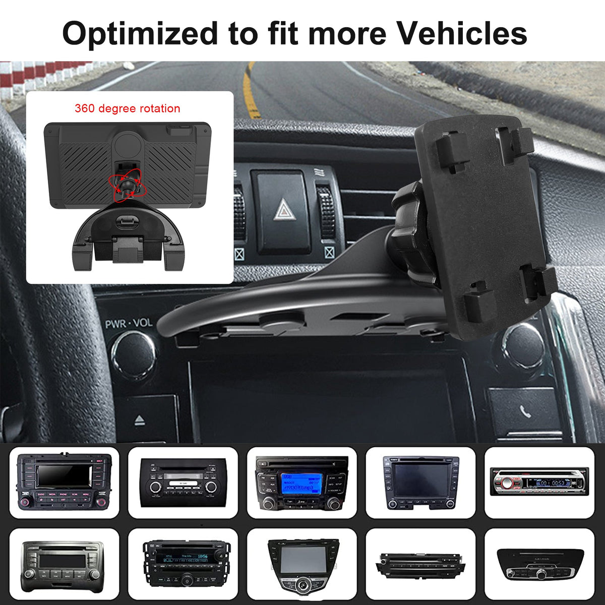 universal CD slot mount optimized to fit more vehicles