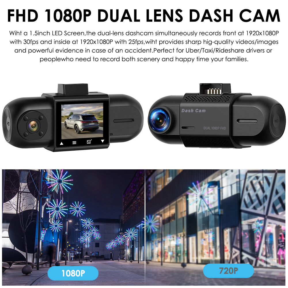 CARPURIDE M8, 1.5 Inch Led Screen, FHD 1080P Dual Lens Dash Camera