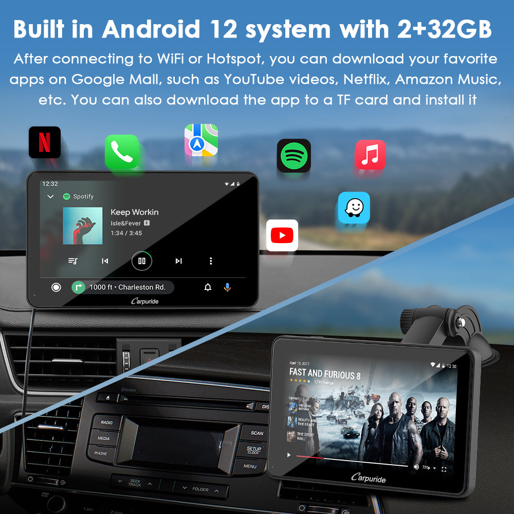 built in android 12 system with 2 plus 32GB, download favorite apps on google mall