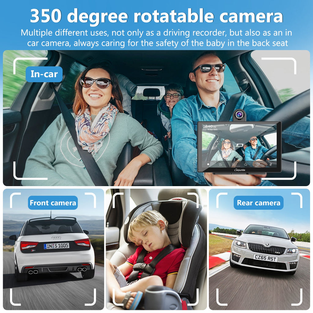 350 degree rotatable camera  of wireless car stereo offers both driving & in car recording 