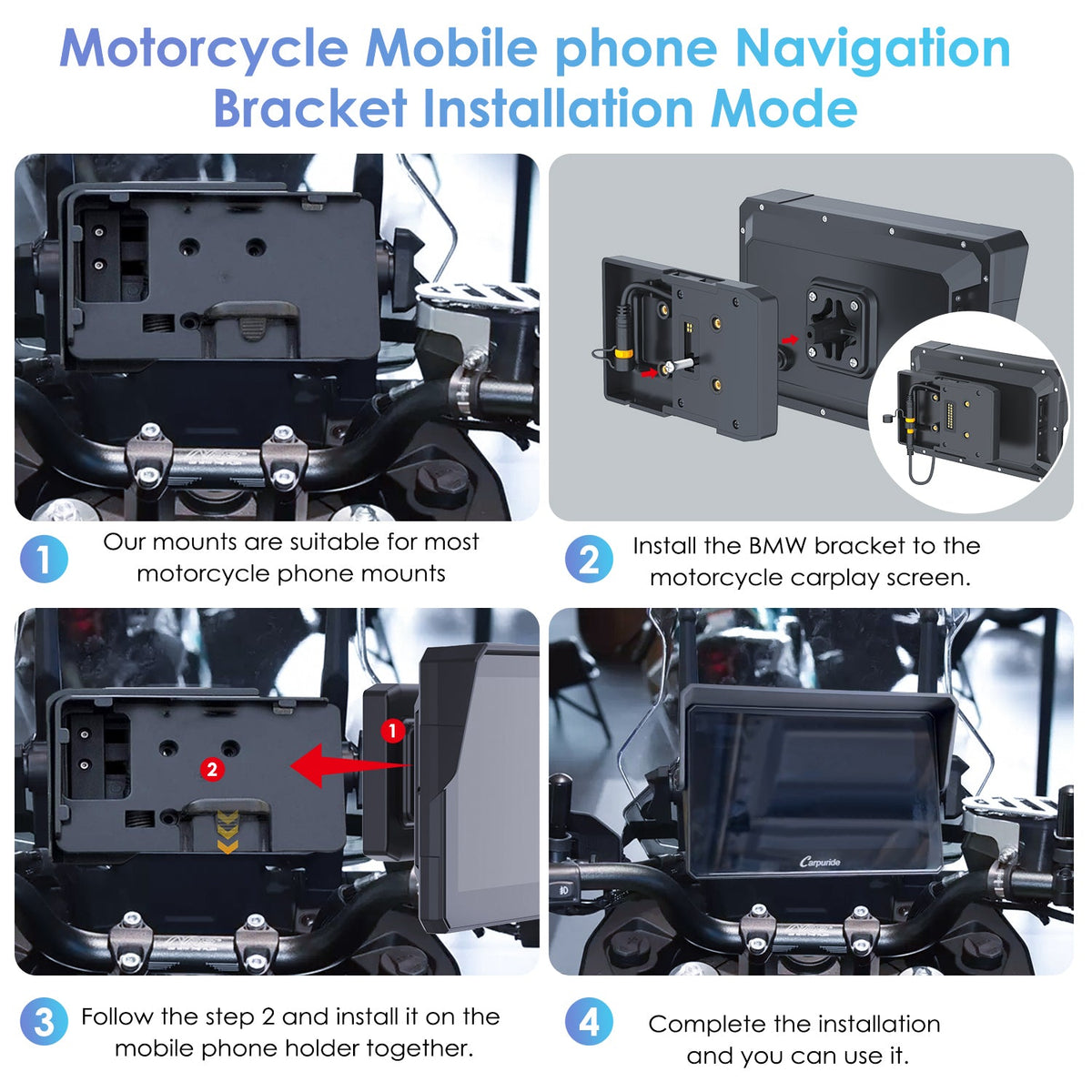 bmw braket installation instruction to install on most motorcycle mobile phone mounts