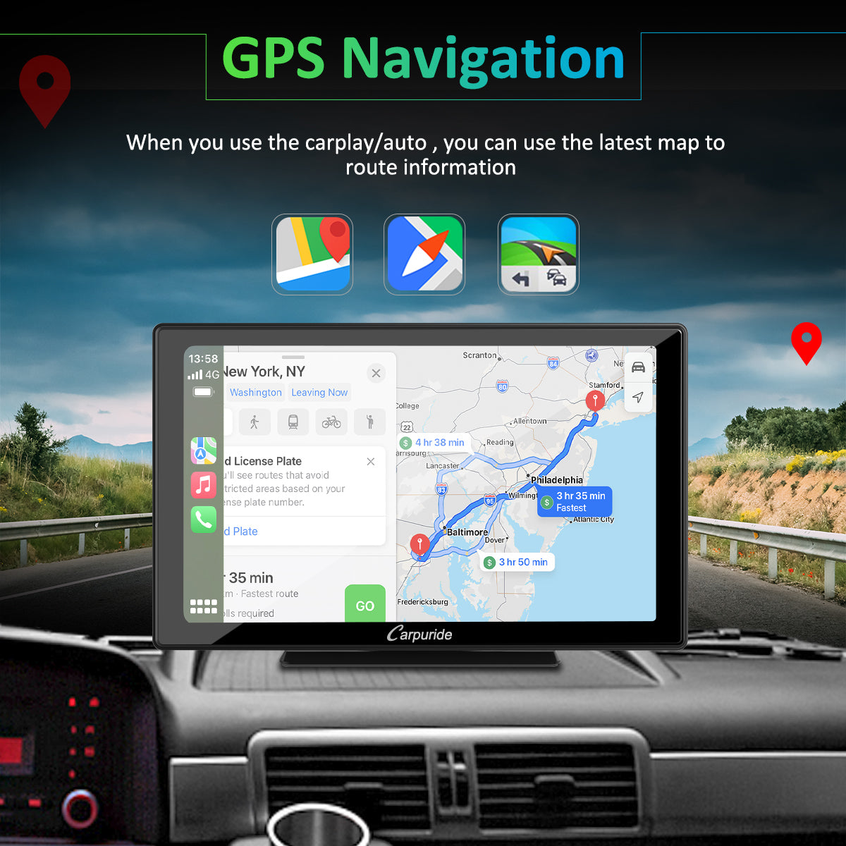 CARPURIDE W901 Portable Car Stereo, support Google and Siri Assistant, 9 Inch IPS Touch screen, Car Radio Receiver with Carplay/ Android Auto/GPS /Mirror link/Bluetooth/FM/Light-sensing/EQ effect
