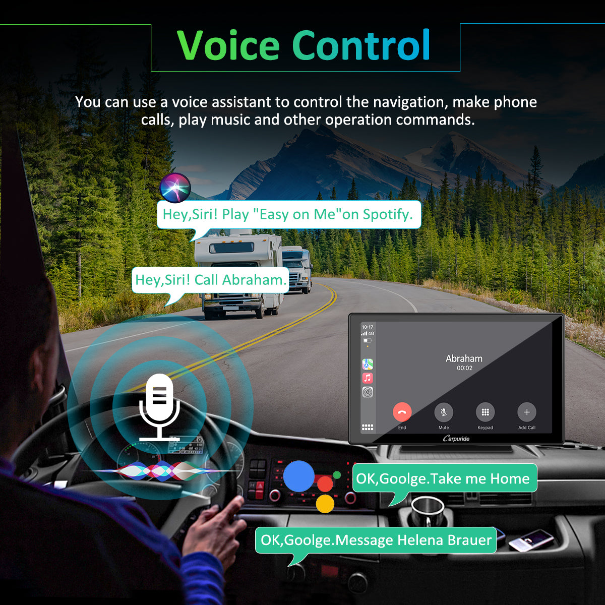bluetooth in car radio use voice assistant to do voice control with your hands on the steer