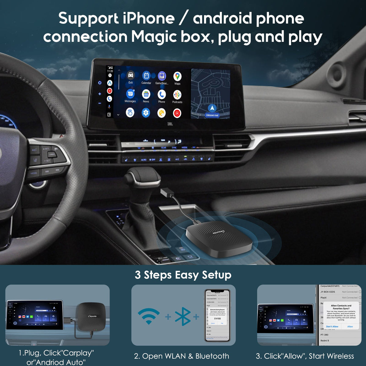 CARPURIDE H02  2-in-1 Magic Box adapter  - Wireless CarPlay or Android Auto Adapter