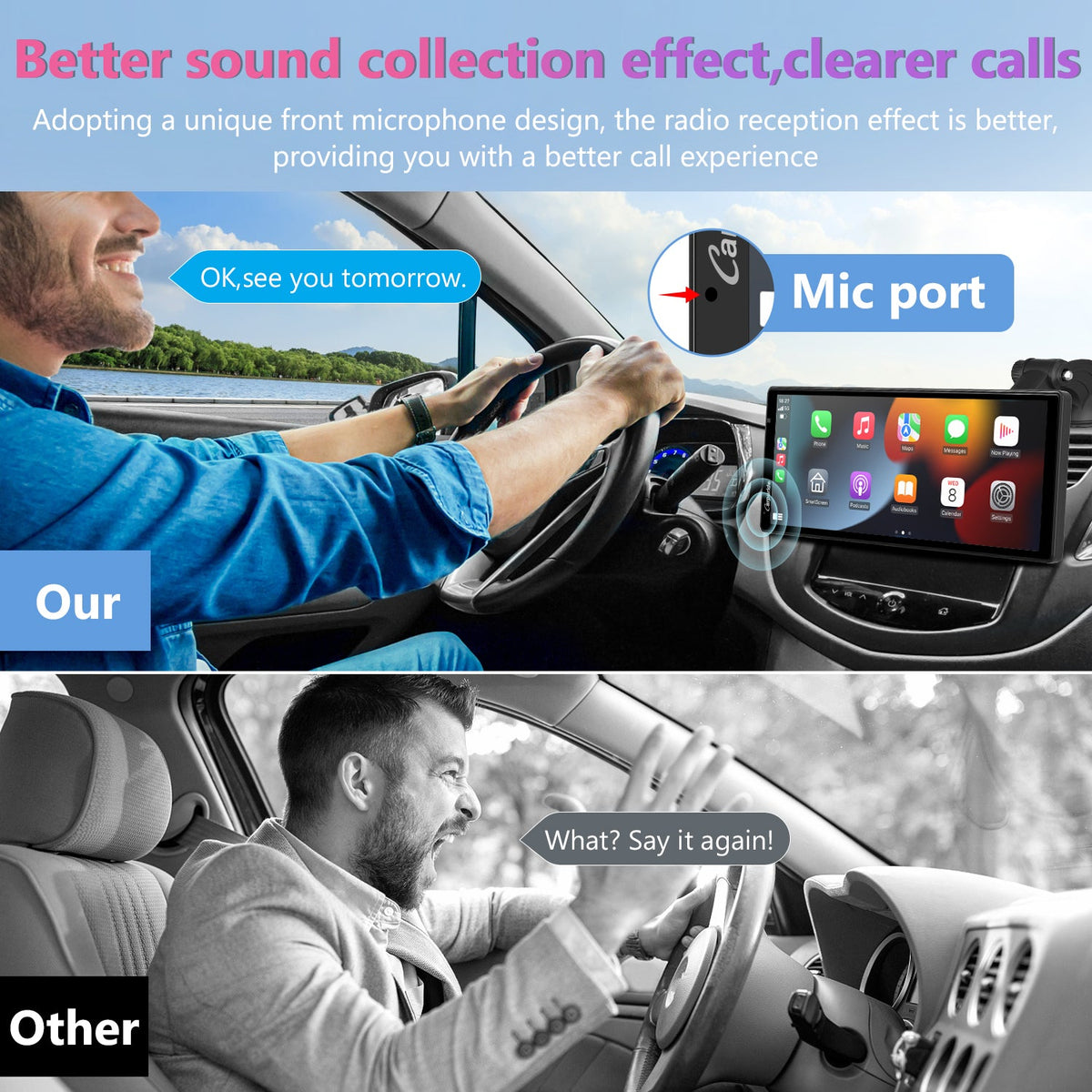 unique front microphone design of our car multimedia system offers better call experience