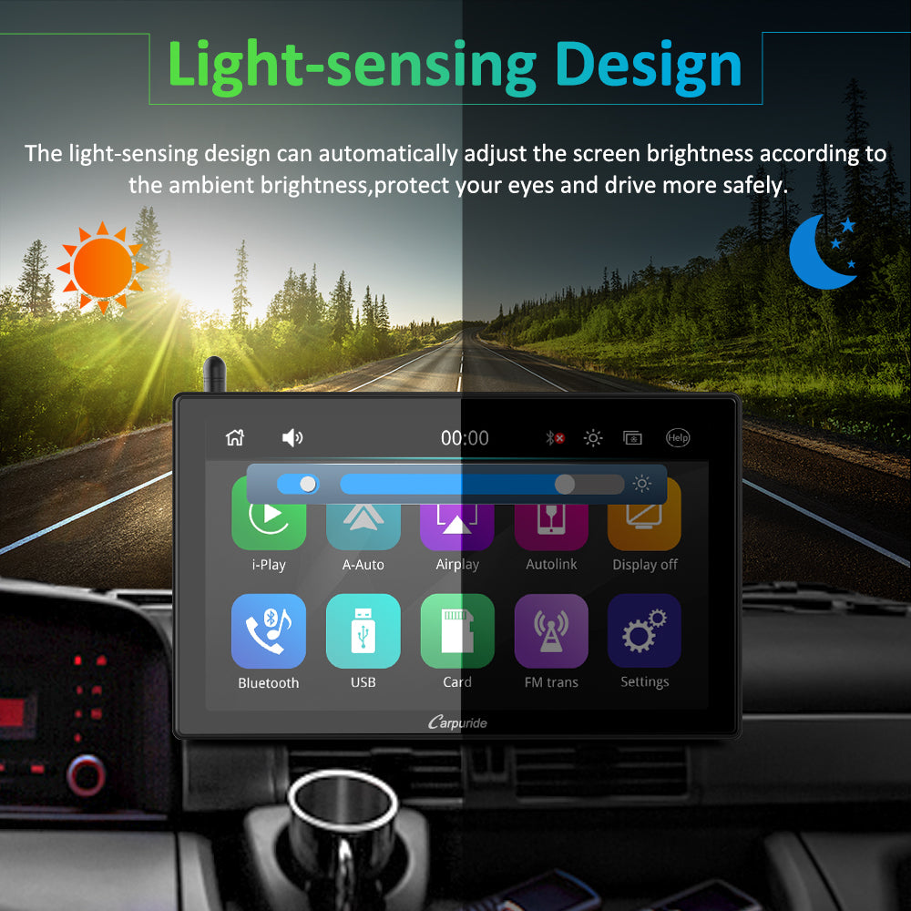 car radio with light-sensing design automatically adjust screen brightness