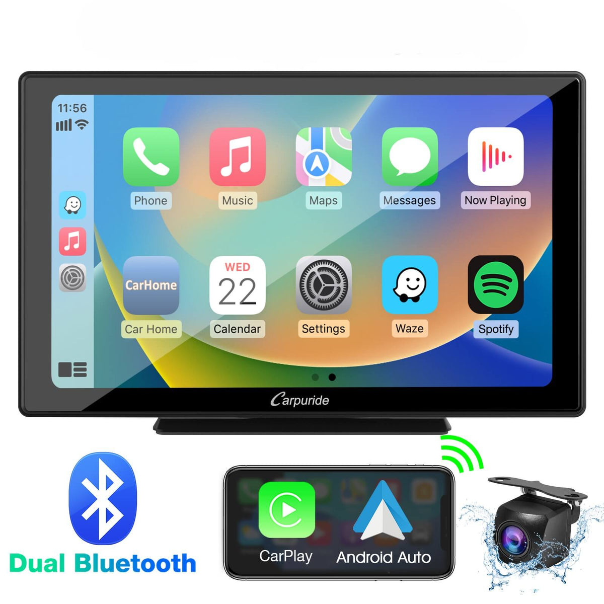 CARPURIDE W901 Pro Portable Smart Multimedia Dual Bluetooth Dashboard Console
