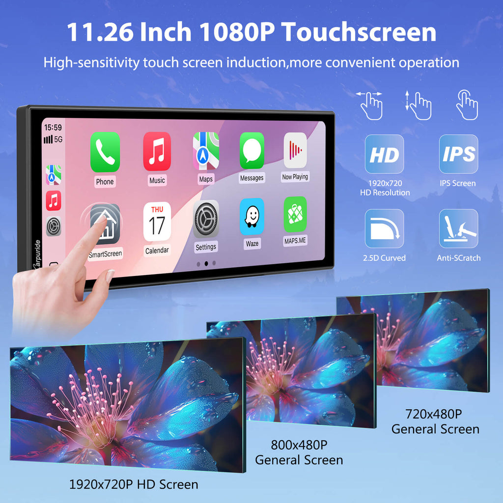 CARPURIDE W125P Portable Wireless Car Stereo, Support Install Pre-installed Apps