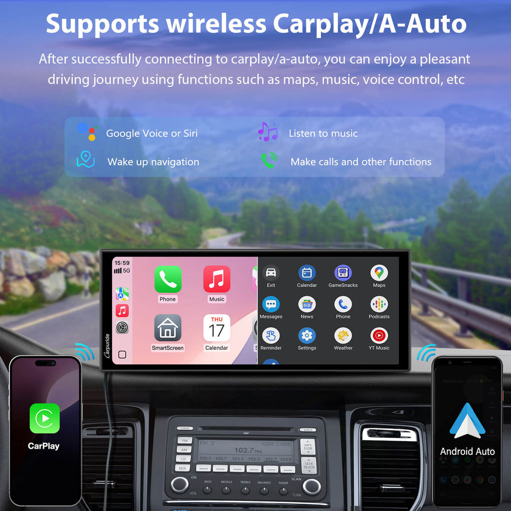 CARPURIDE W125P Portable Wireless Car Stereo, Support Install Pre-installed Apps