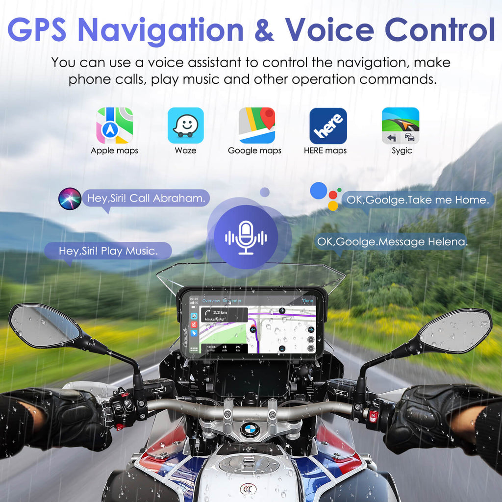 Carpuride W603B Wireless Portable Motorcycle Stereo Compatible Navigation Bracket