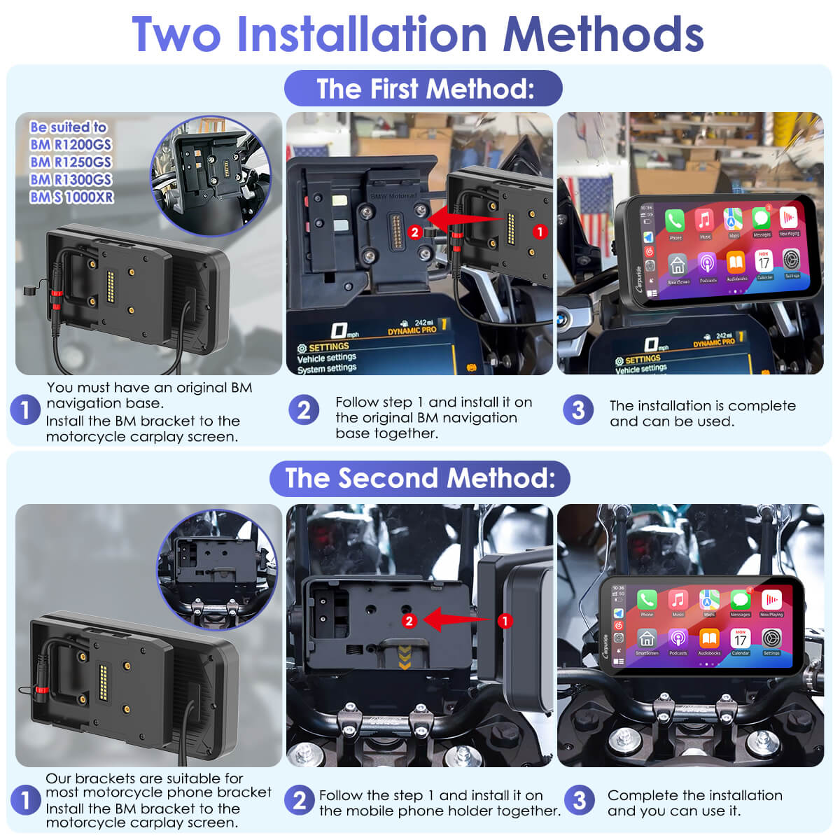 Carpuride W603B Wireless Portable Motorcycle Stereo Compatible Navigation Bracket