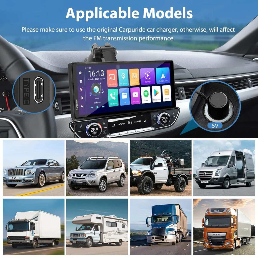 CARPURIDE W903 Plus Portable Wireless Car Stereo, Support Install Apps, with External GPS Antenna