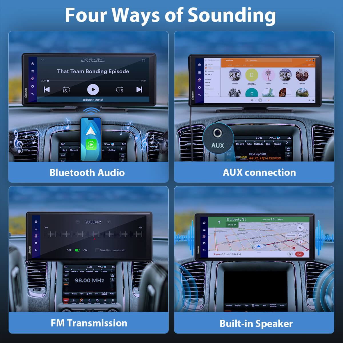 CARPURIDE W903 Plus Portable Wireless Car Stereo, Support Install Apps, with External GPS Antenna