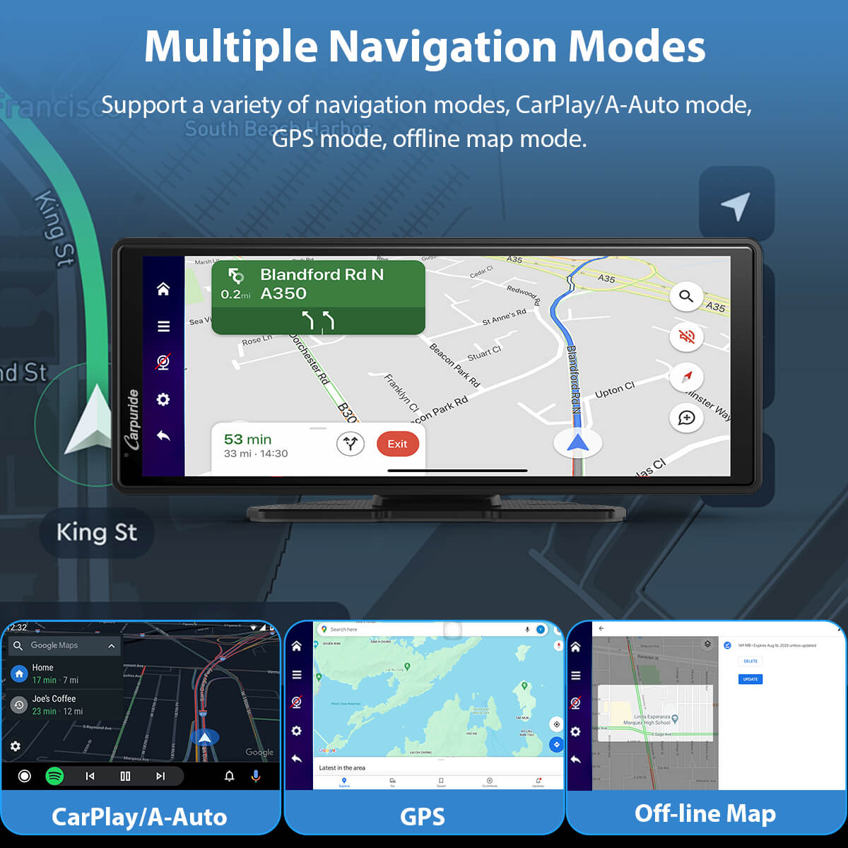 CARPURIDE W903 Plus Portable Wireless Car Stereo, Support Install Apps, with External GPS Antenna