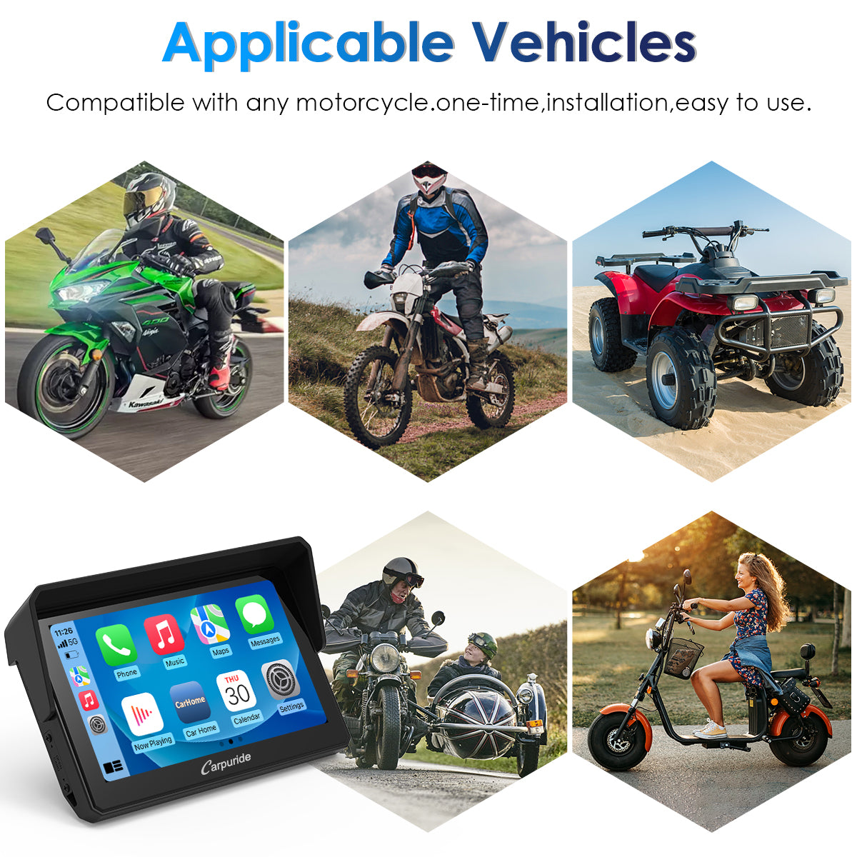Carpuride W502 can be applied to any motorcycles, one-time installation, easy to use