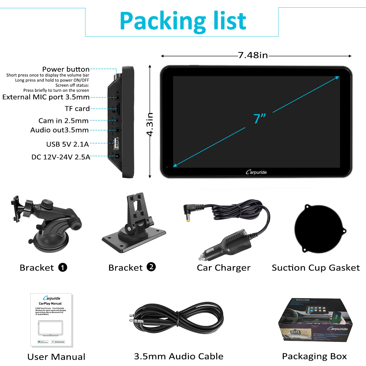 CARPURIDE W701 Car Stereo with Wireless Apple CarPlay&Android Auto, 7" IPS Touch Screen, Multimedia Bluetooth Navigation Dashboard Console with Mirror Link, Google, and Siri Assistant