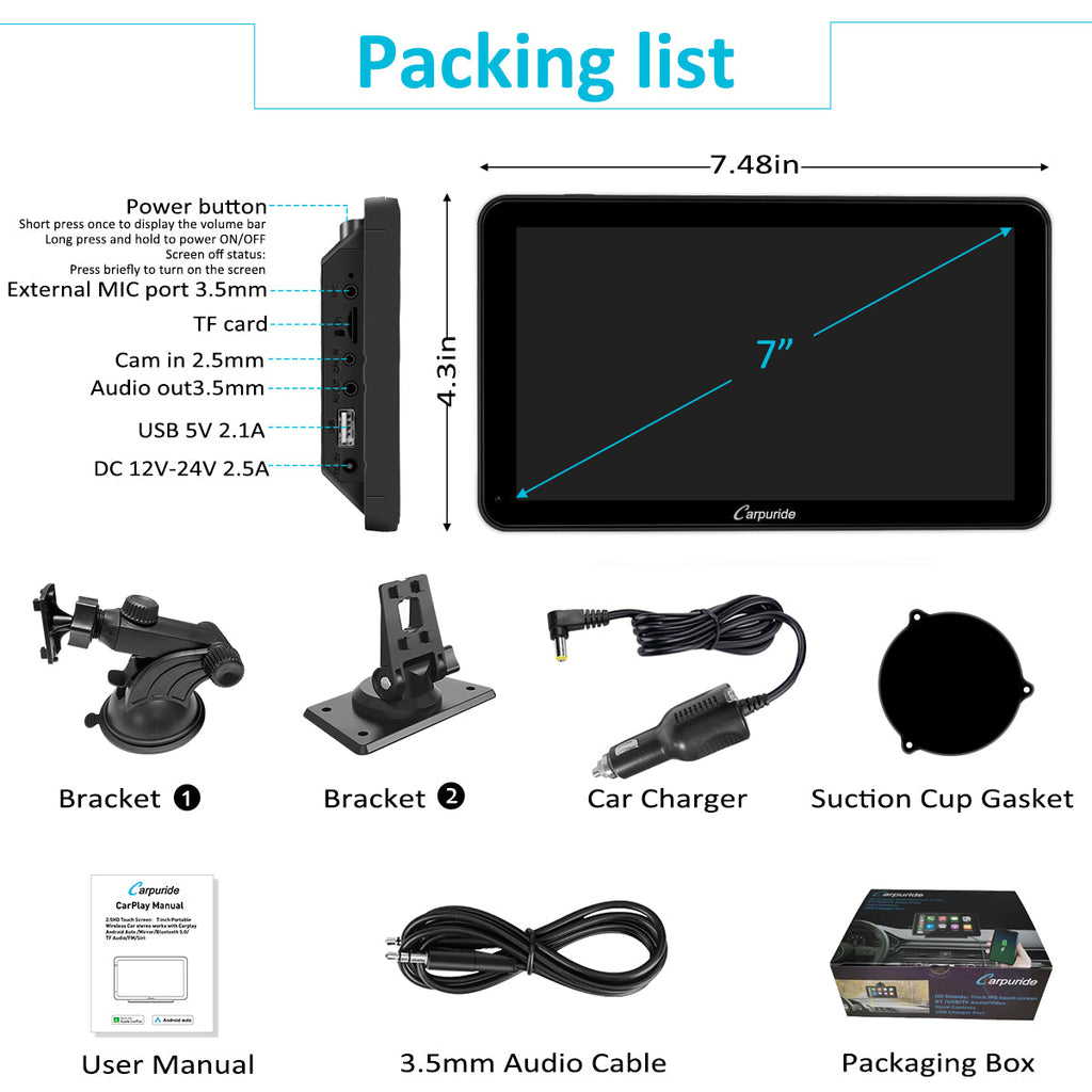 CARPURIDE 701 Wireless Portable Car Stereo