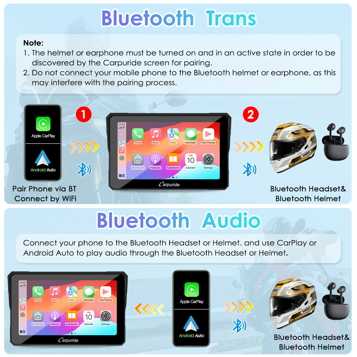 bluetooth trans & bluetooth audio, both modes allow wireless audio connection without cables