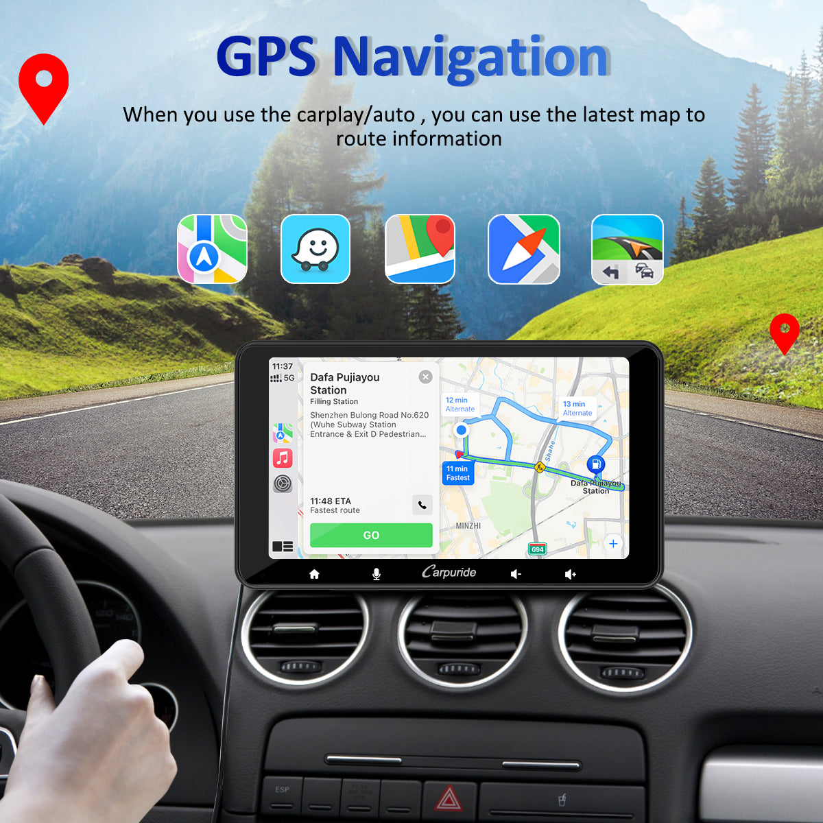 CARPURIDE W708 Wireless Portable Car Stereo with Backup Camera