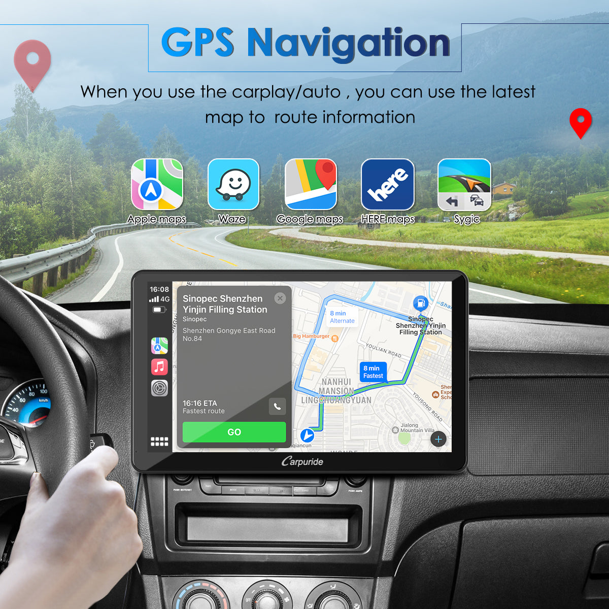 CARPURIDE W101 Portable Smart Multimedia Dashboard Console with Steering Wheel Control Suitable for Larger Vehicles