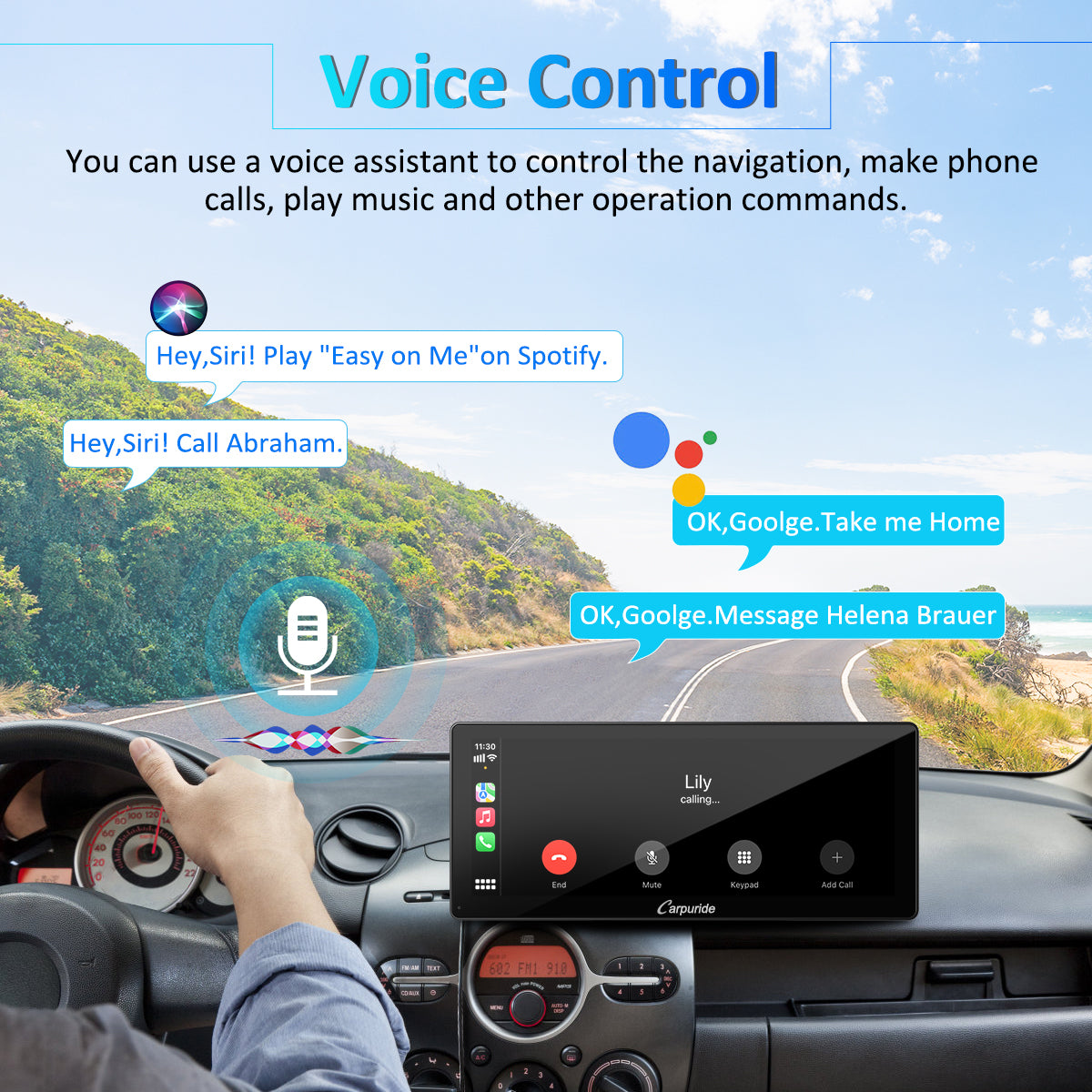 car gps use voice  assistant to control the navigation, make calls, play music, etc.