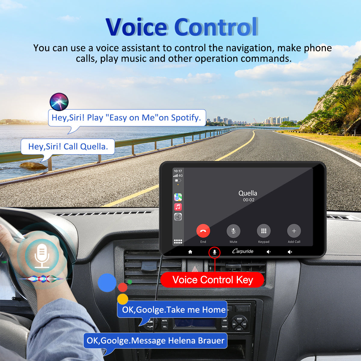 radio for car use siri or Google to do voice control with your hands on the steer