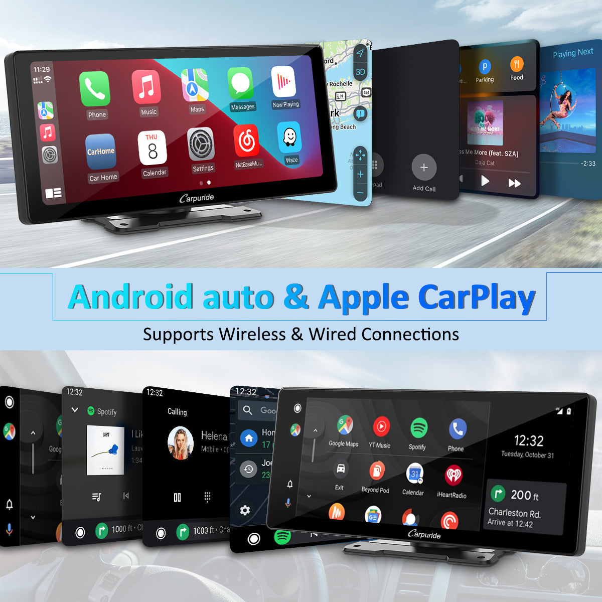 wireless & wired connections of gps systems for cars with android aoto & apple carplay