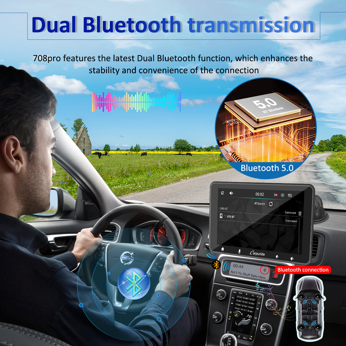 car radio with latest dual bluetooth transmission function enables convenience & stability