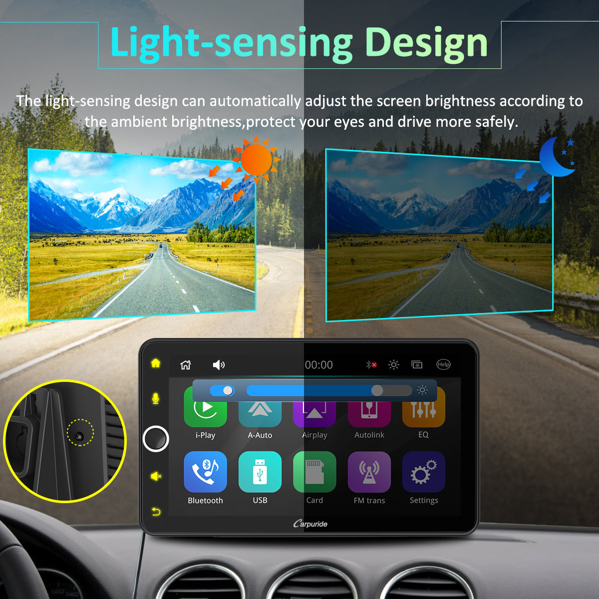 CARPURIDE W706 Wireless Portable Car Stereo with Steering Wheel Control