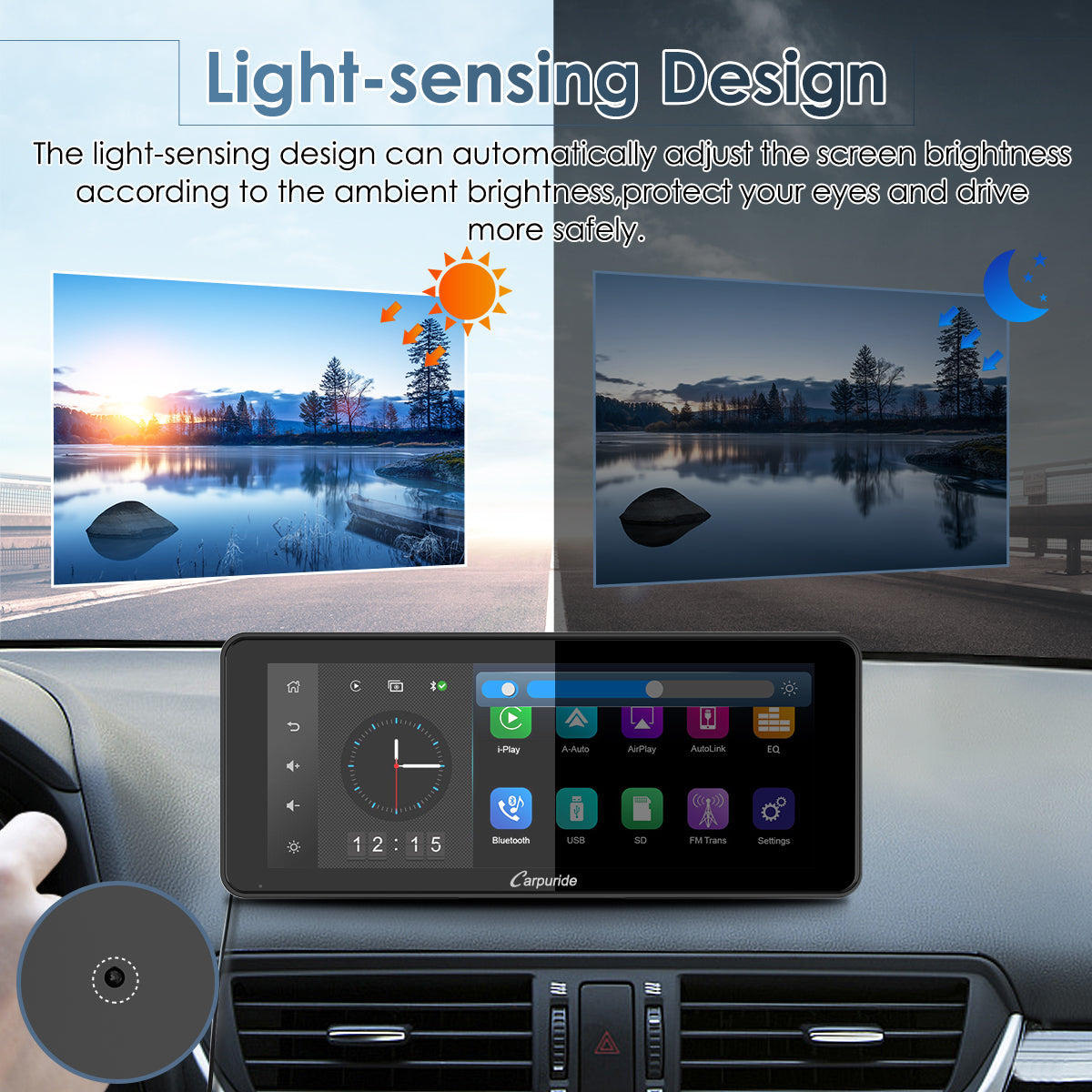 android on car stereo with light-sensing design automatically adjust screen brightness
