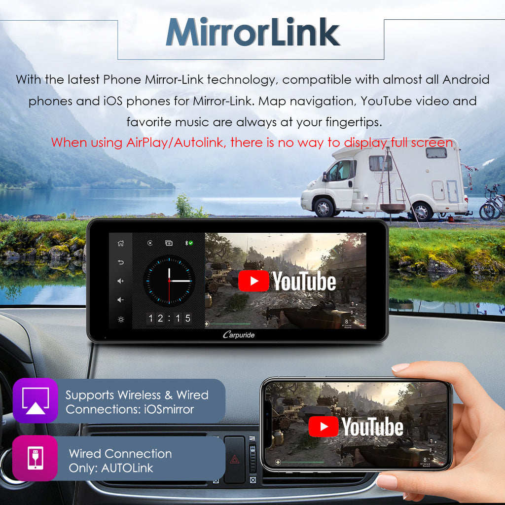 car radio with mirror-link tech, wired connection for autolink, wired & wireless for iosmirror