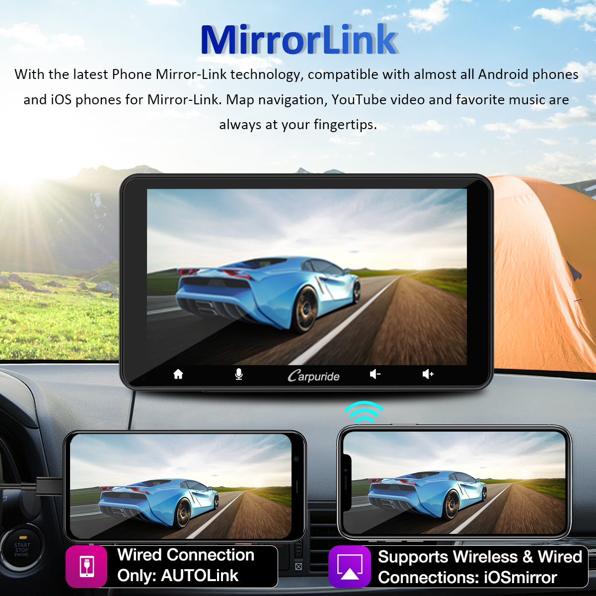 CARPURIDE W708 Wireless Portable Car Stereo with Backup Camera